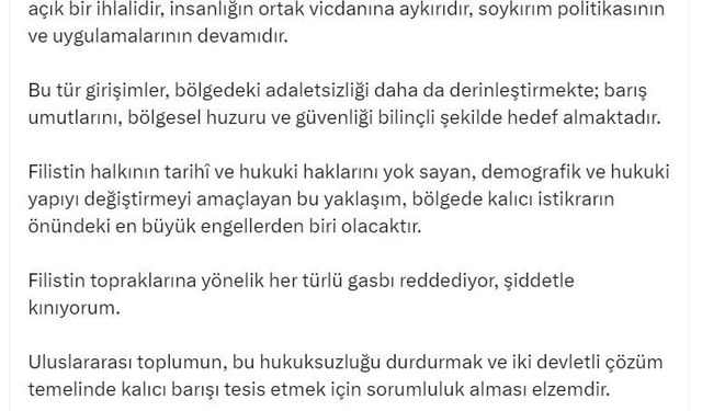 Burhanettin Duran'dan İsrail'in İlhak Kararına Tepki
