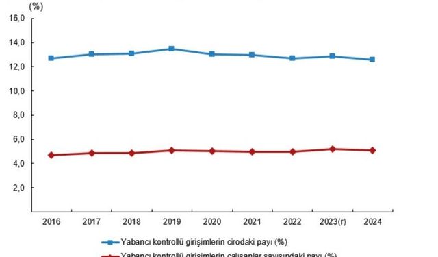 TÜİK: Yabancı kontrollü girişimlerin ciro payı yüzde 12,6 oldu