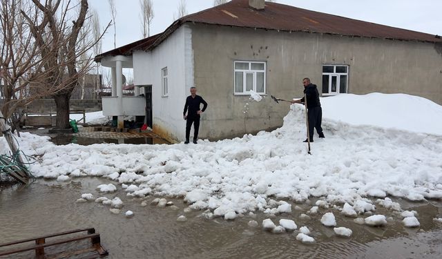Yüksekova'da biriken kar eriyince evlerin bahçeleri su ile doldu