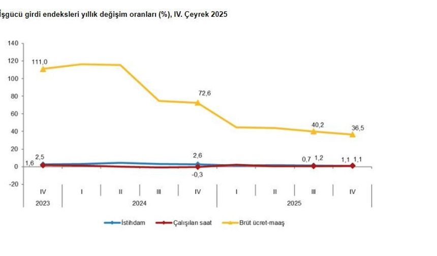 TÜİK: İstihdam endeksi 4'üncü çeyrekte yüzde 1,1 arttı